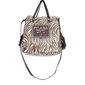 PRADA Spectrum Zebra Print Crossbody Bag Dyed Calf Fur Convertible Luxury Purse